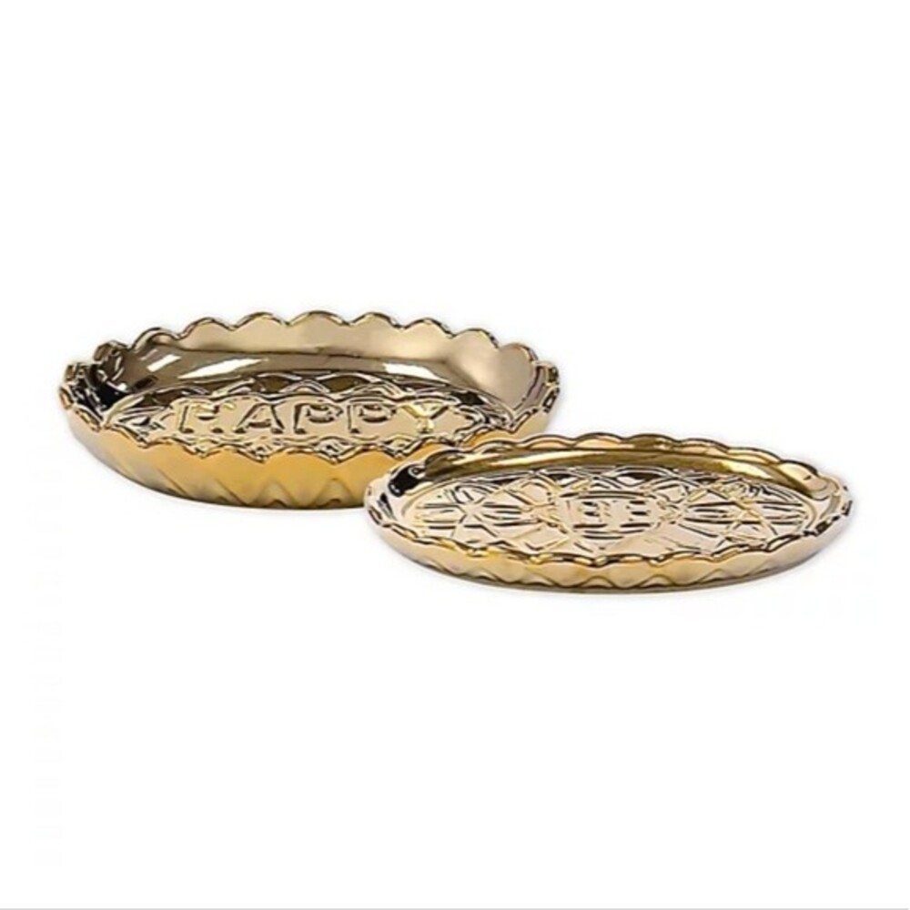 Wild Sage Cassidy Glam Global 2-Piece Gold Ceramic Vanity Tray Set